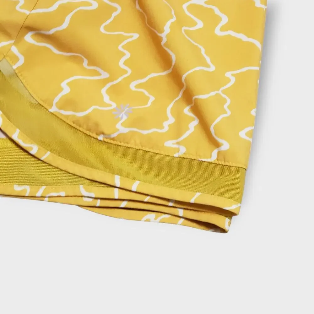 Athleta Printed Mesh Racer Run Short 4" Yellow Small Athleisure Casual Active - Picture 2 of 8